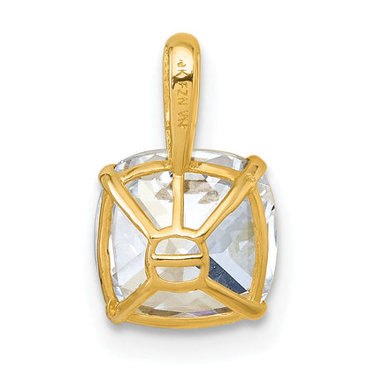 10K Yellow Gold Polished 8.00mm Cushion-Cut Cz Solitaire Pendant