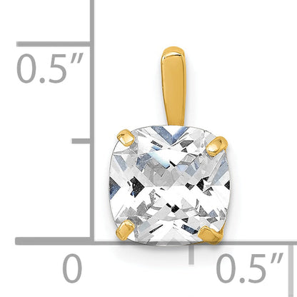 10K Yellow Gold Polished 8.00mm Cushion-Cut Cz Solitaire Pendant