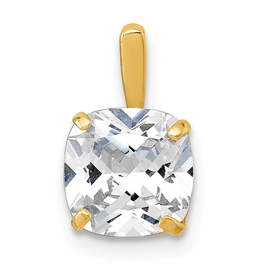 10K Yellow Gold Polished 8.00mm Cushion-Cut Cz Solitaire Pendant