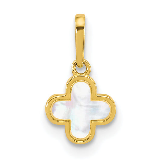 10K Yellow Gold Polished Mother Of Pearl Clover Pendant