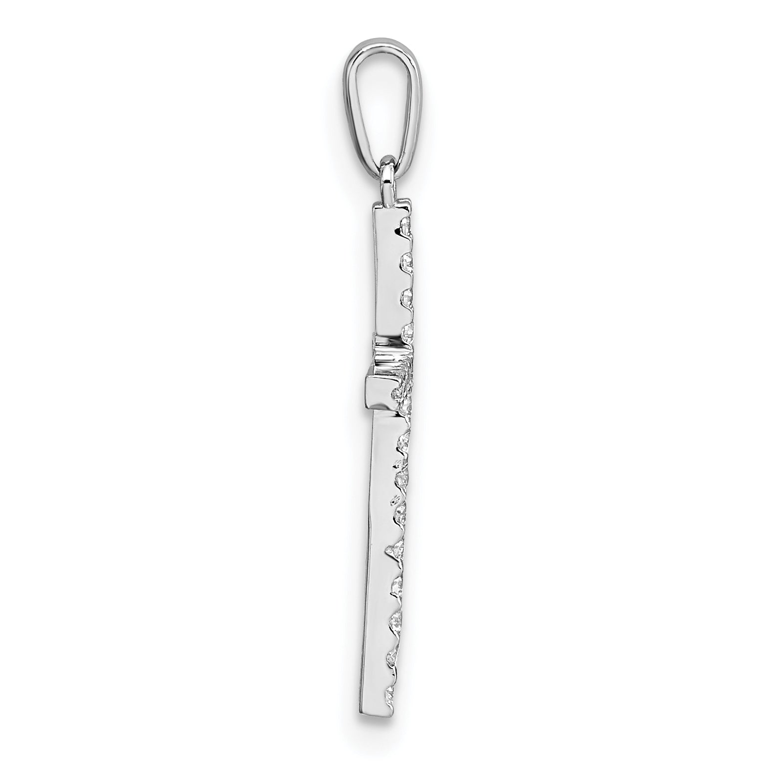 10K White Gold Polished Cz Latin Cross Pendant