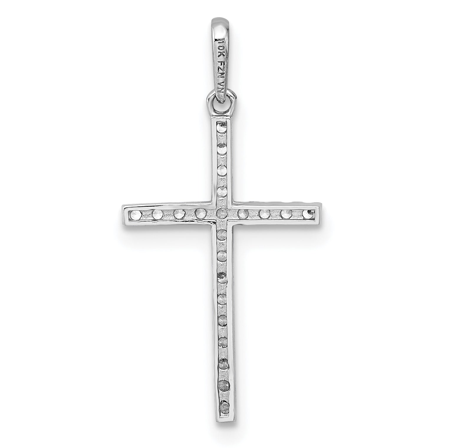 10K White Gold Polished Cz Latin Cross Pendant