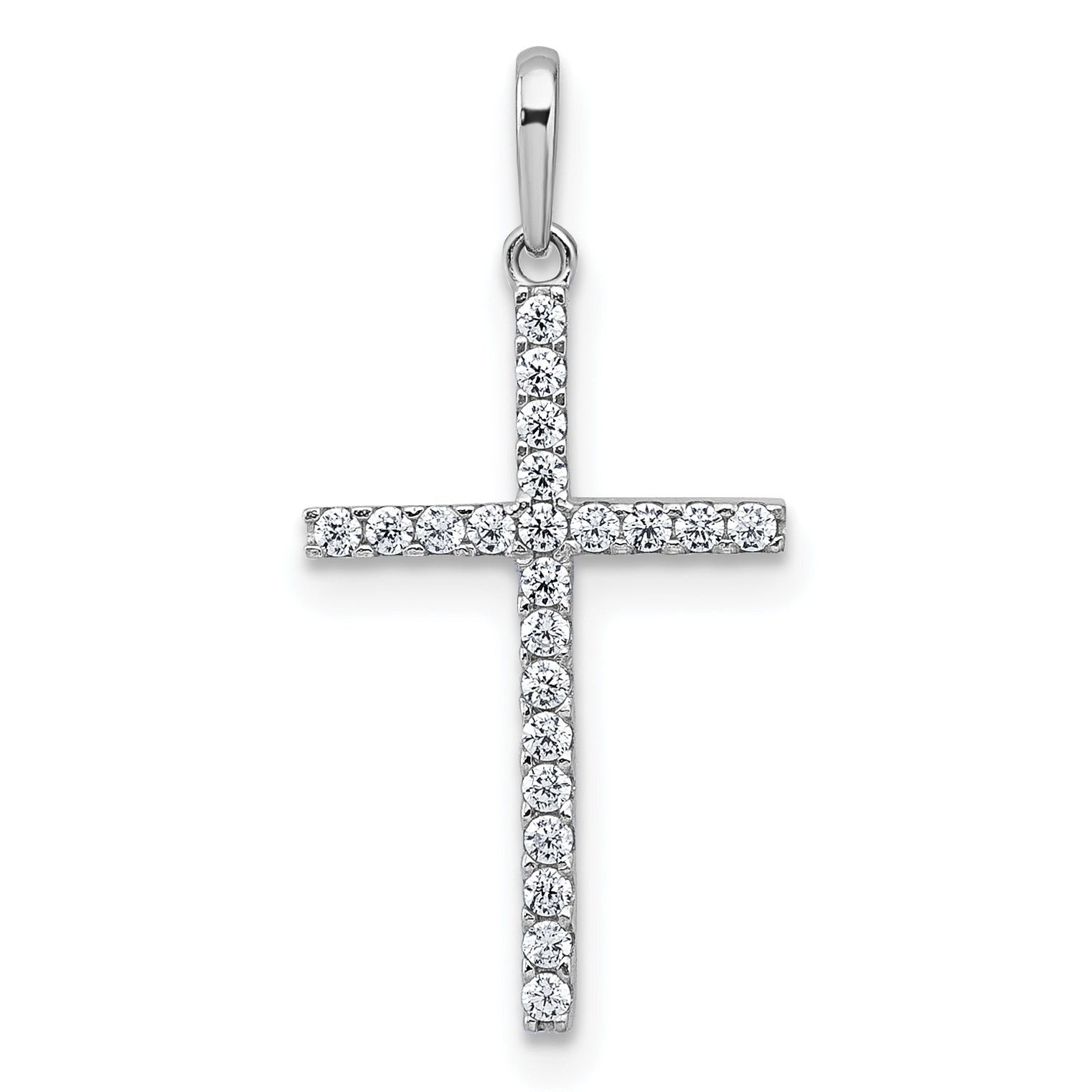 10K White Gold Polished Cz Latin Cross Pendant