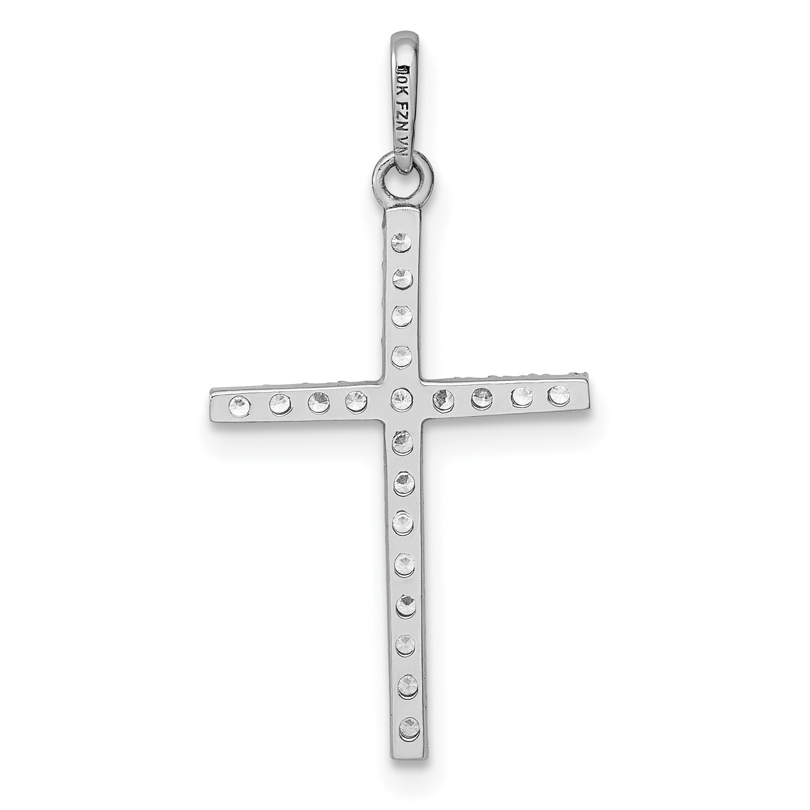 10K White Gold Polished Cz Latin Cross Pendant