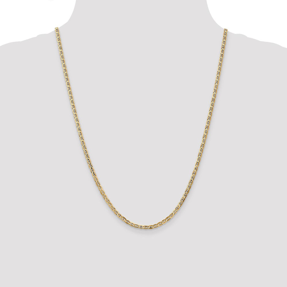 24 Inch 10K Yellow Gold 3mm Concave Anchor Chain Necklace