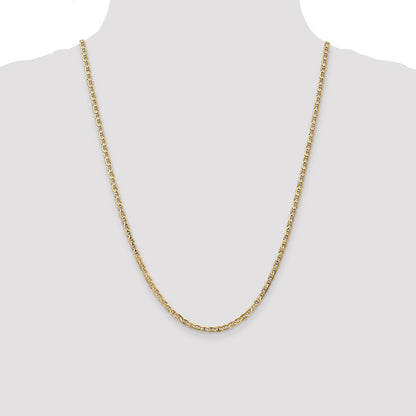 24 Inch 10K Yellow Gold 3mm Concave Anchor Chain Necklace