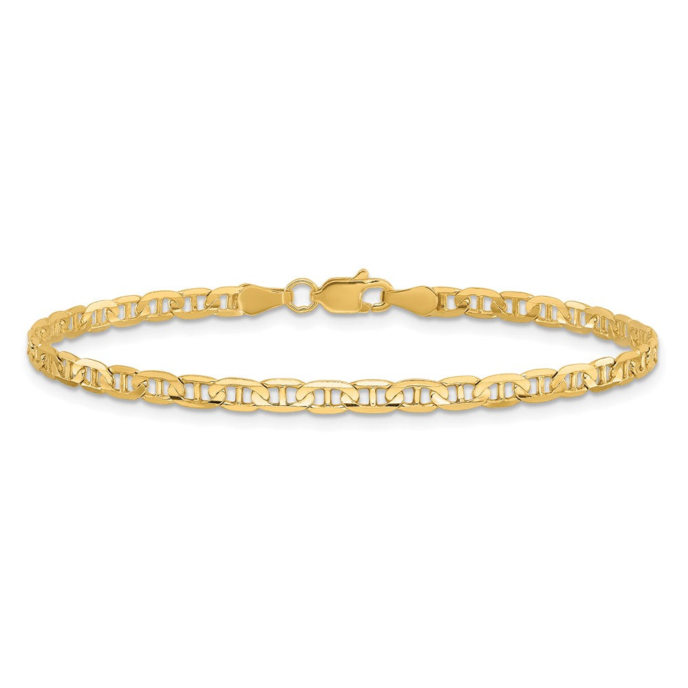 9 Inch 10K Yellow Gold 3mm Concave Anchor Chain Bracelet