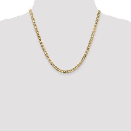 2 Inch 10K Yellow Gold 4.5mm Concave Anchor Chain Necklace