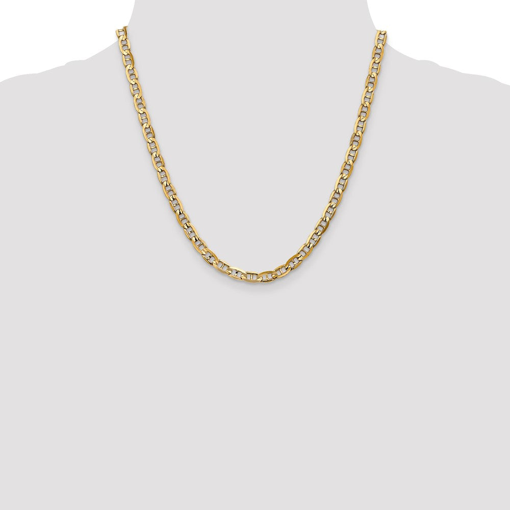 2 Inch 10K Yellow Gold 10K 5.25mm Concave Anchor Chain Necklace