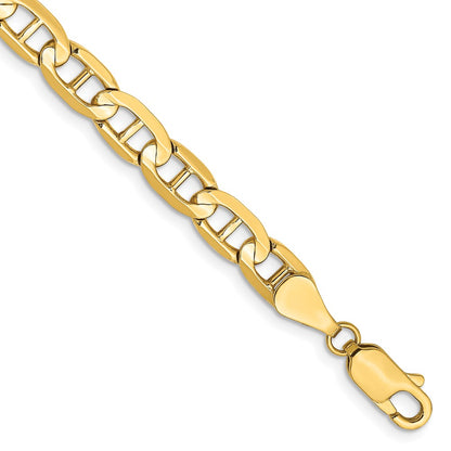 7 Inch 10K Yellow Gold 10K 5.25mm Concave Anchor Chain Bracelet