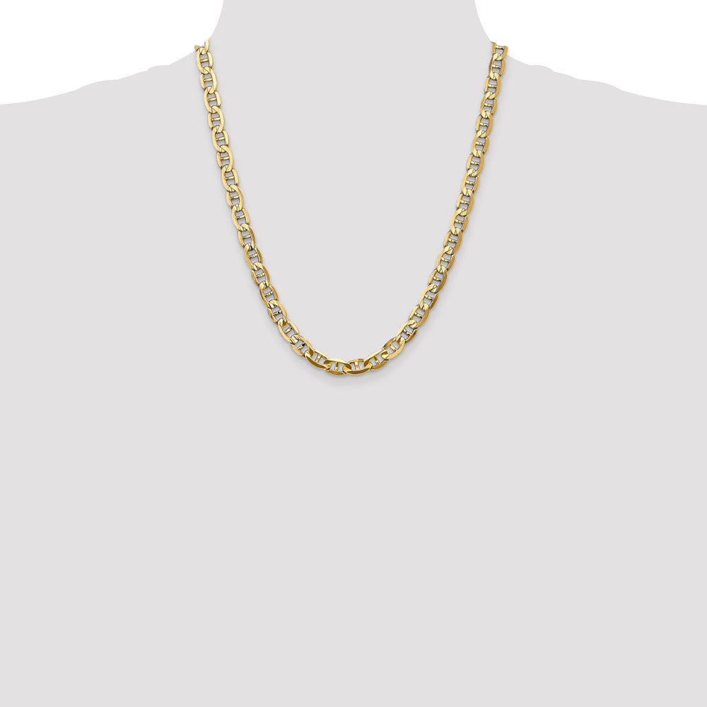 22 Inch 10K Yellow Gold 7mm Concave Anchor Chain Necklace