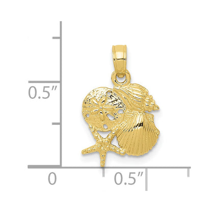 10K Yellow Gold Solid Polished Mini Shell Cluster Pendant