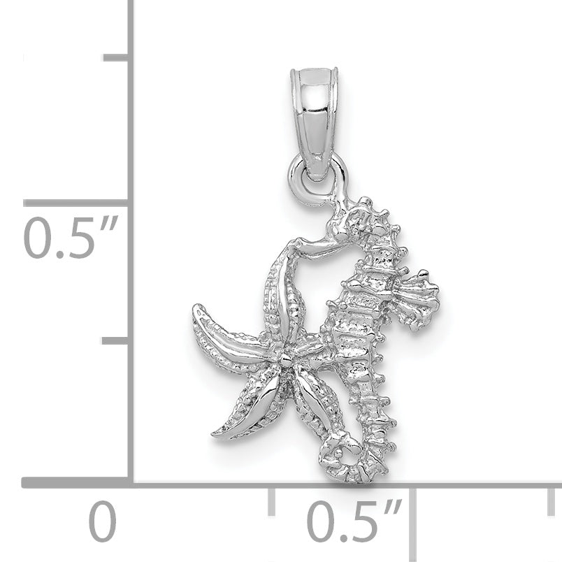 10K White Gold 10K Solid Seahorse And Starfish Pendant