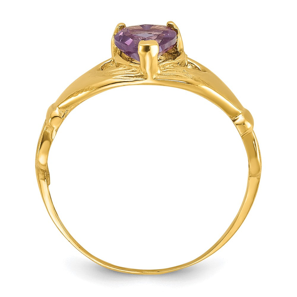 10K Yellow Gold Cz June Birthstone Claddagh Heart Ring