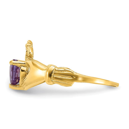 10K Yellow Gold Cz June Birthstone Claddagh Heart Ring
