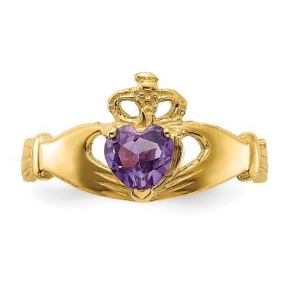 10K Yellow Gold Cz June Birthstone Claddagh Heart Ring