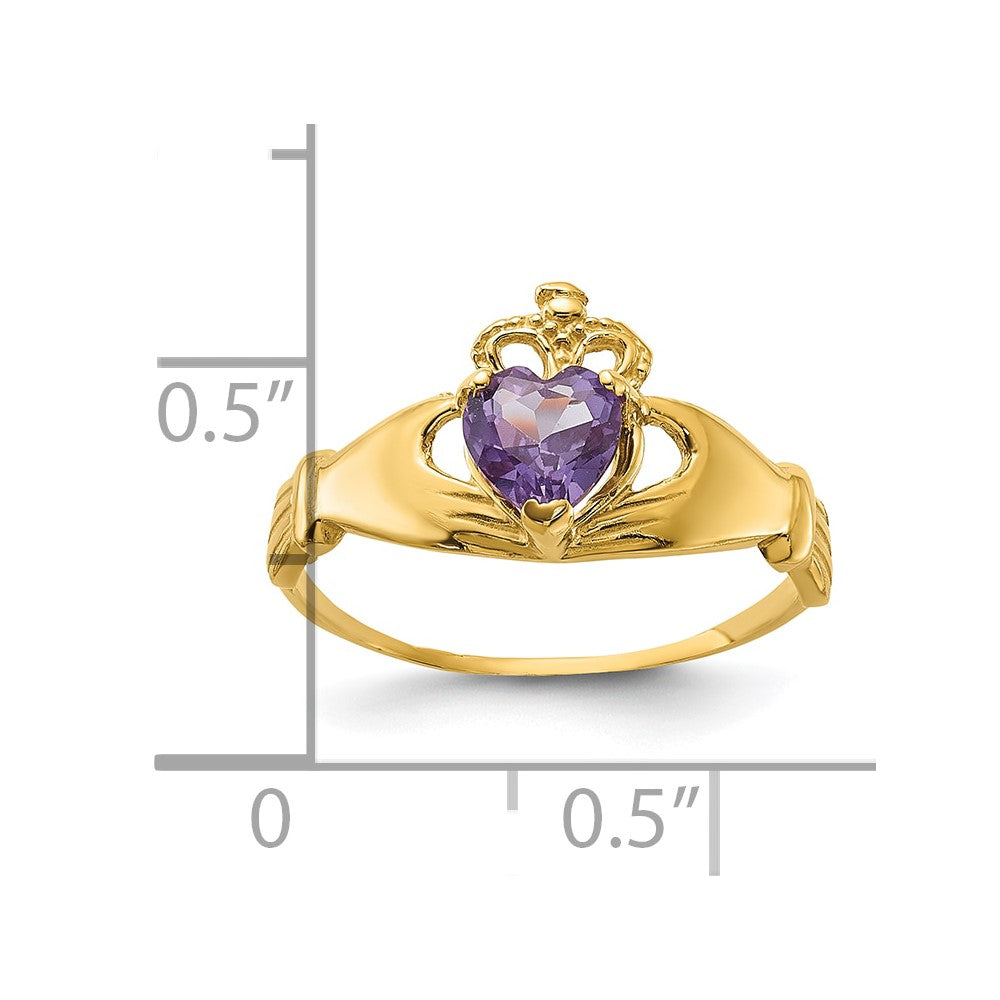 10K Yellow Gold Cz June Birthstone Claddagh Heart Ring