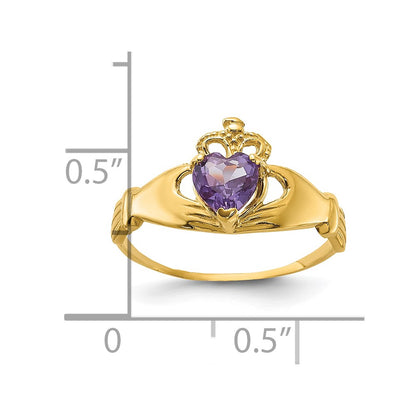 10K Yellow Gold Cz June Birthstone Claddagh Heart Ring