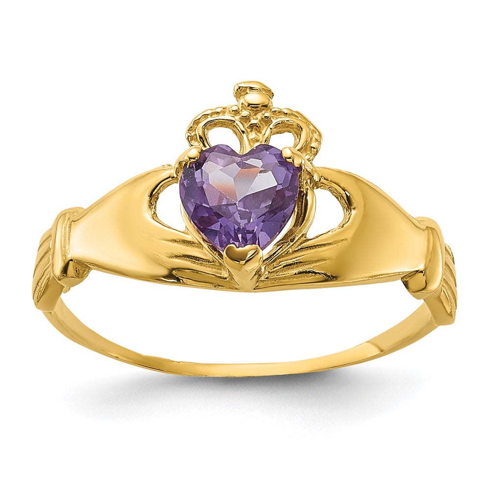 10K Yellow Gold Cz June Birthstone Claddagh Heart Ring