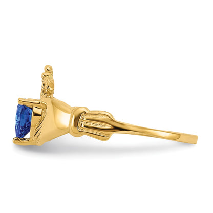 10K Yellow Gold Cz September Birthstone Claddagh Heart Ring
