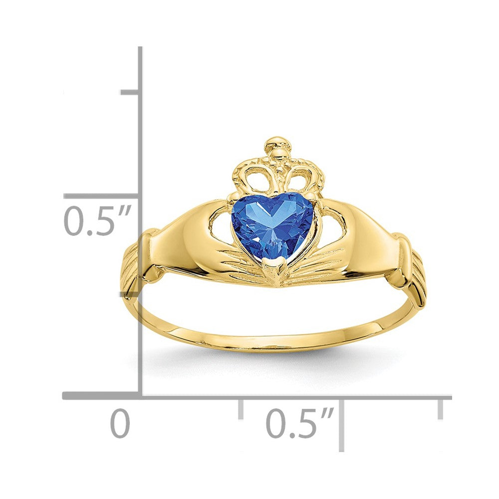 10K Yellow Gold Cz September Birthstone Claddagh Heart Ring