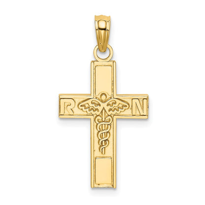10K Yellow Gold 10K Rn Caduceus Cross Charm