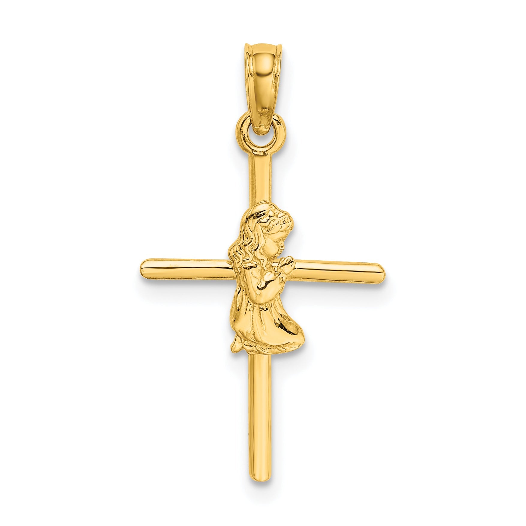 10K Yellow Gold Praying Girl Cross Charm