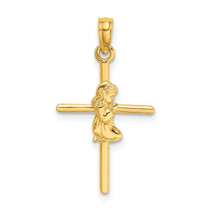 10K Yellow Gold Praying Girl Cross Charm