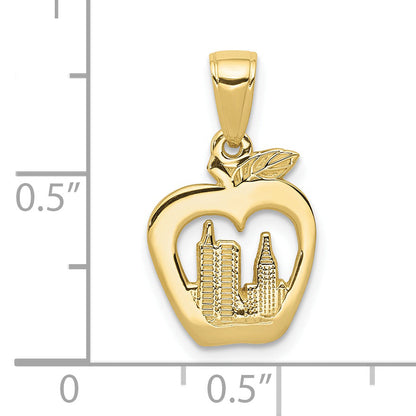 10K Yellow Gold 10K New York Skyline In Apple Pendant
