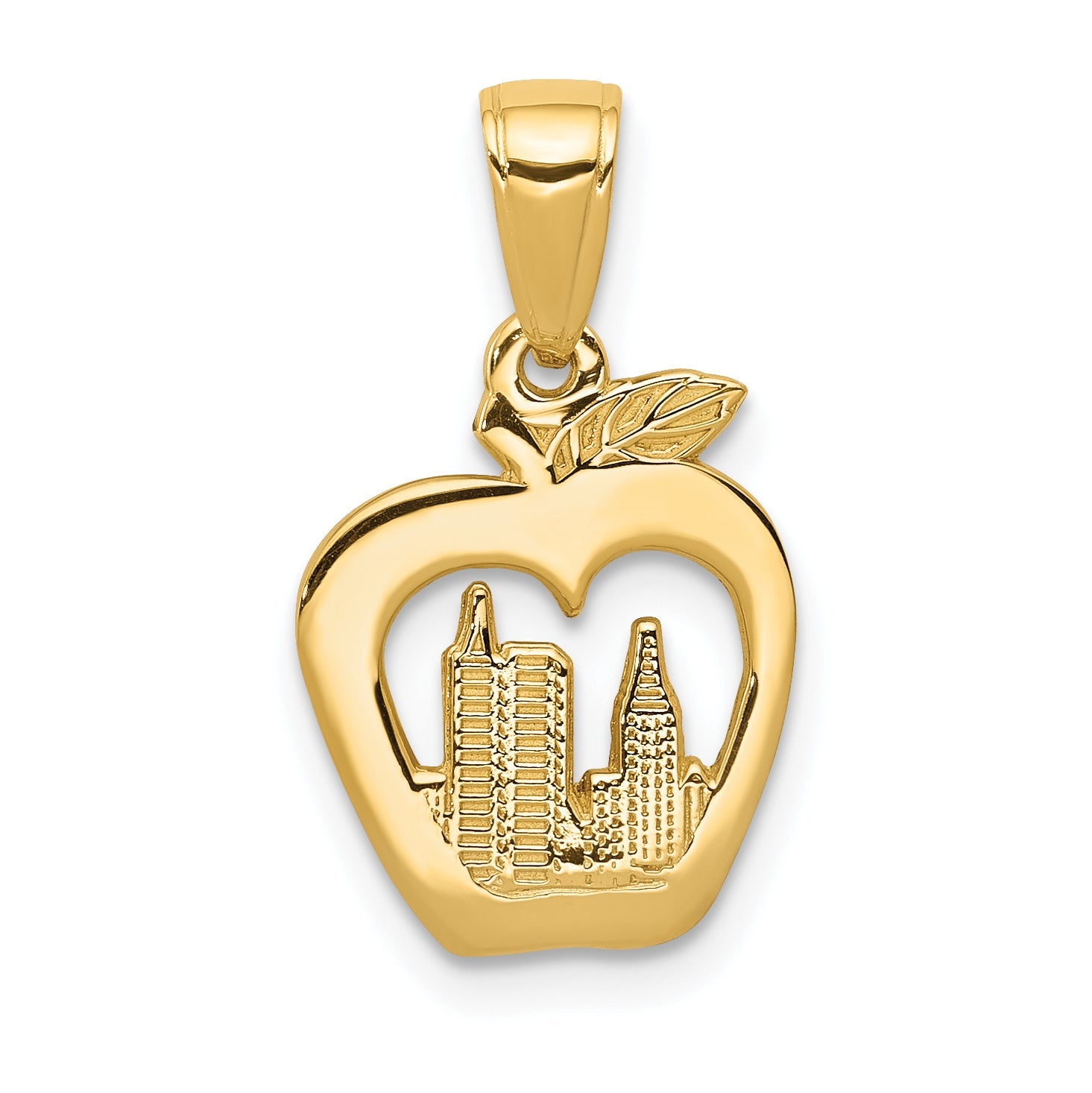 10K Yellow Gold 10K New York Skyline In Apple Pendant