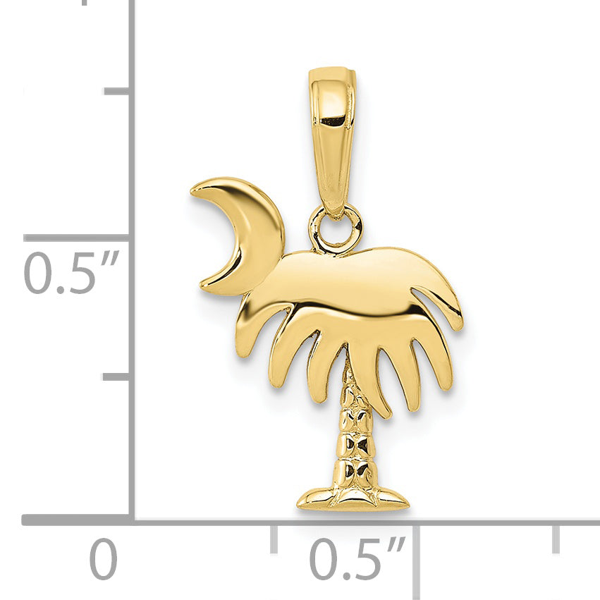 10K Yellow Gold 10K Charleston Palm Tree With Moon Pendant