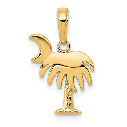 10K Yellow Gold 10K Charleston Palm Tree With Moon Pendant