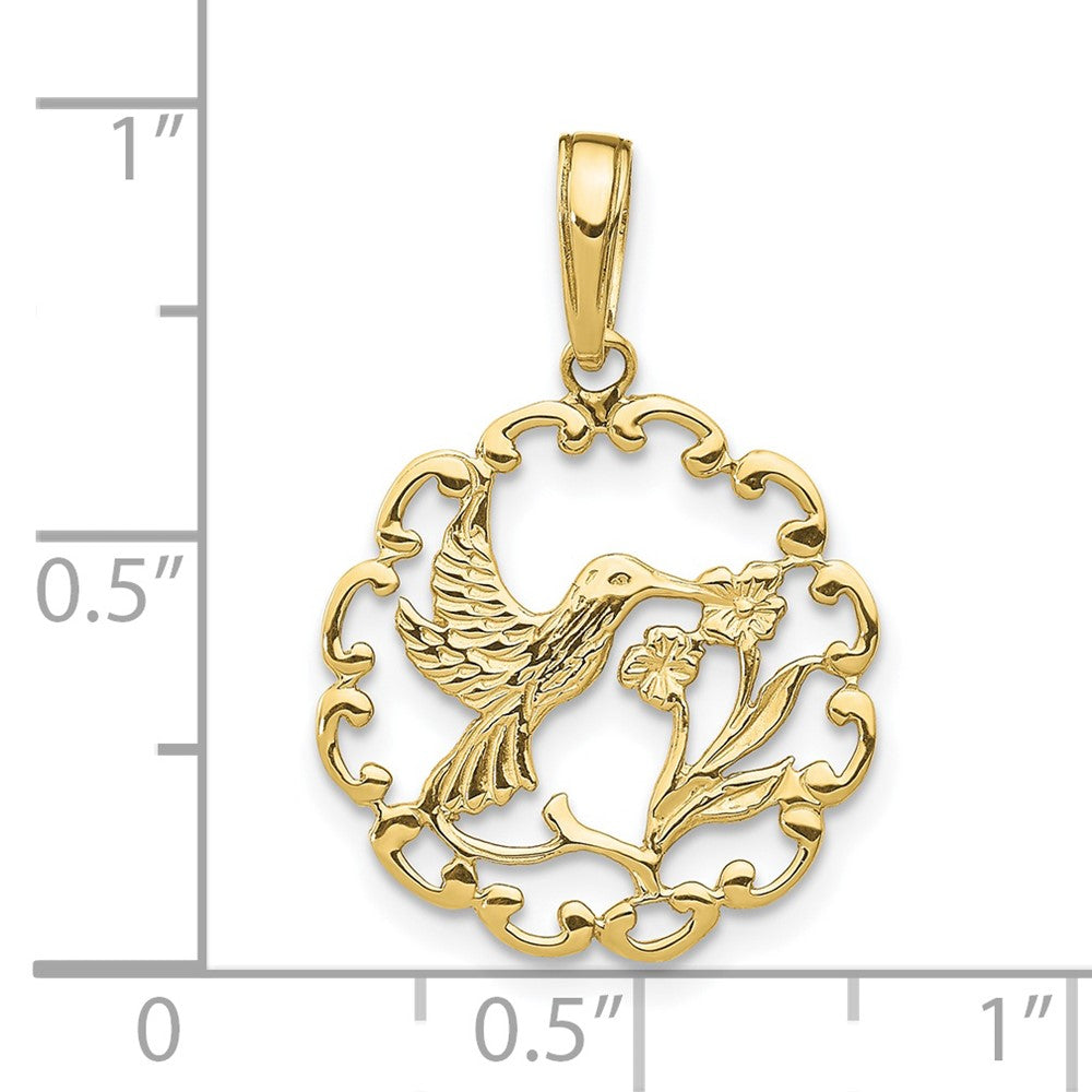 10K Yellow Gold 10K Hummingbird W/Flower In Frame Pendant