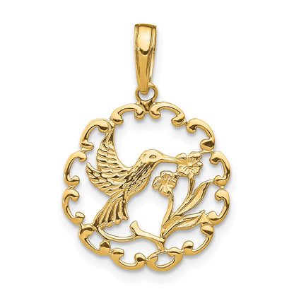 10K Yellow Gold 10K Hummingbird W/Flower In Frame Pendant