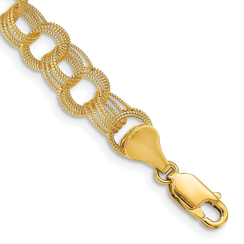 10K Yellow Gold Solid Triple Link Charm Bracelet