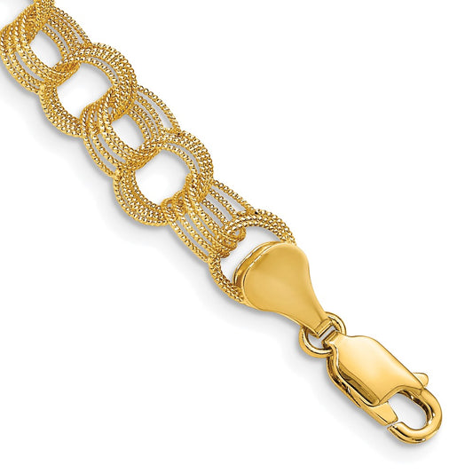 10K Yellow Gold Solid Triple Link Charm Bracelet