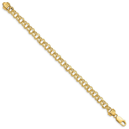 10K Yellow Gold 7In 6.5mm Solid Double Link Charm Bracelet