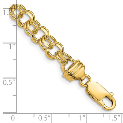 10K Yellow Gold 7In 6.5mm Solid Double Link Charm Bracelet