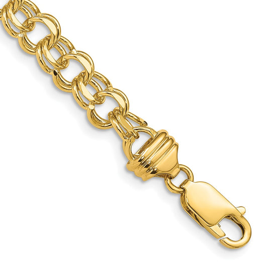 10K Yellow Gold 7In 6.5mm Solid Double Link Charm Bracelet