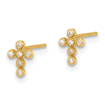 10K Yellow Gold 10K Polished Cz Cross Post Earrings