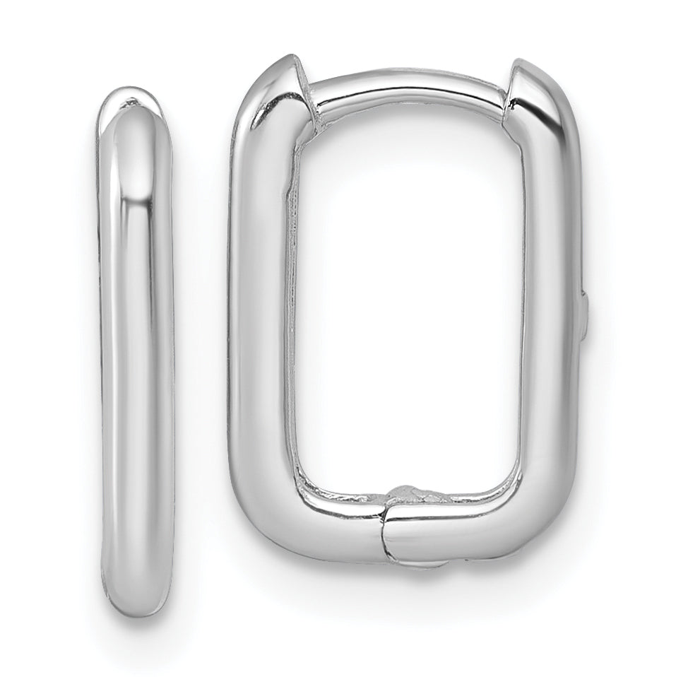 10K White Gold Polished Rectangle 1.85mm Hinged Hoop Earrings