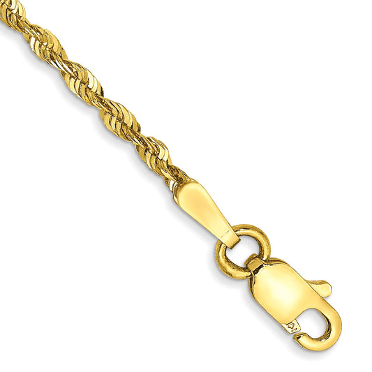 10K Yellow Gold 1.8mm Extra-Light D/C Rope Chain Anklet