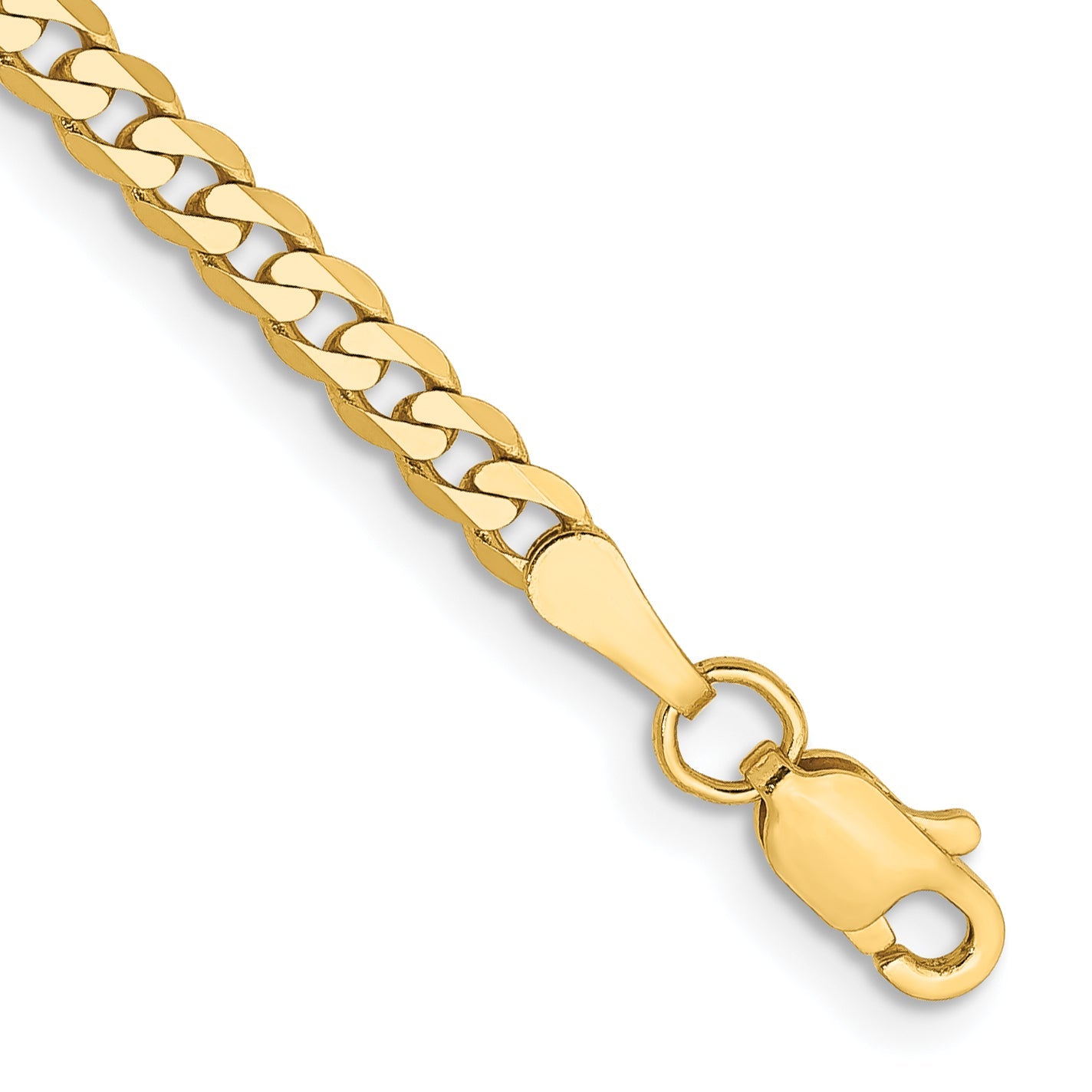 9 Inch 10K Yellow Gold 2.9mm Flat Beveled Curb Chain Anklet