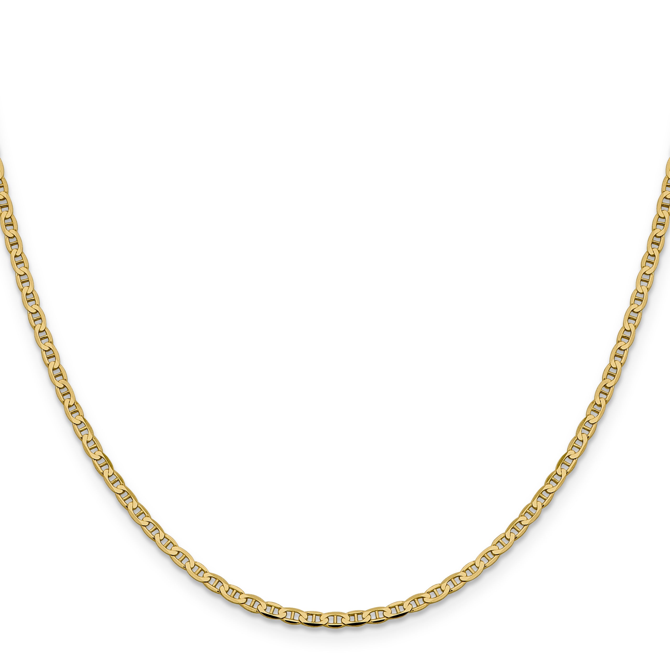 22 Inch 10K Yellow Gold 2.4mm Flat Anchor Chain Necklace