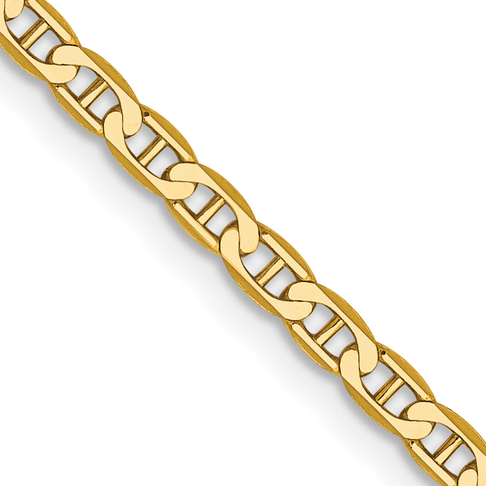 22 Inch 10K Yellow Gold 2.4mm Flat Anchor Chain Necklace