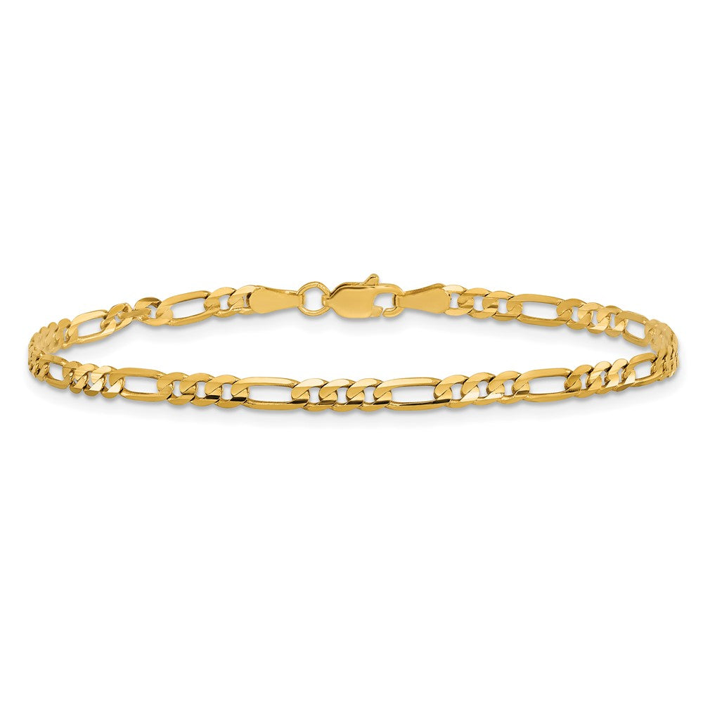 9 Inch 10K Yellow Gold 10K 3mm Flat Figaro Chain Bracelet