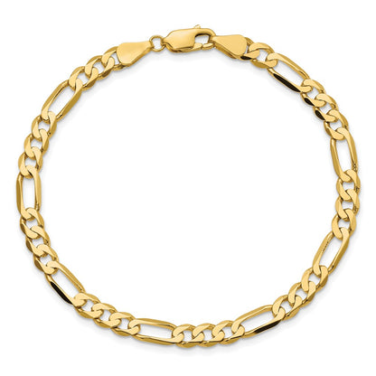 8 Inch 10K Yellow Gold 10K 5.25mm Flat Figaro Chain Bracelet