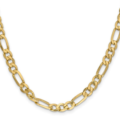 24 Inch 10K Yellow Gold 10K 6.25mm Flat Figaro Chain Necklace