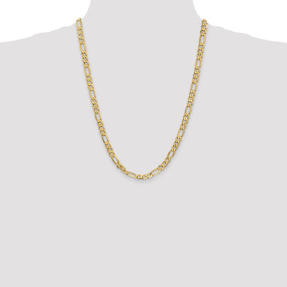 24 Inch 10K Yellow Gold 10K 6.25mm Flat Figaro Chain Necklace