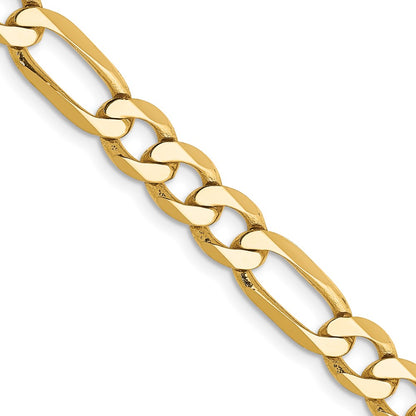 24 Inch 10K Yellow Gold 10K 6.25mm Flat Figaro Chain Necklace